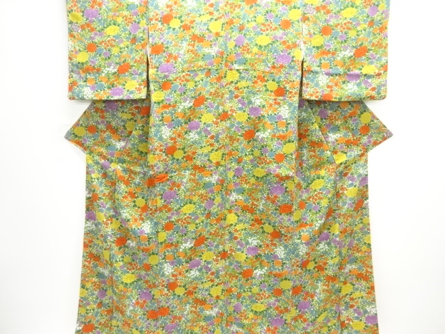 JAPANESE KIMONO / KOMON / CHIRIMEN / FLORAL PLANTS